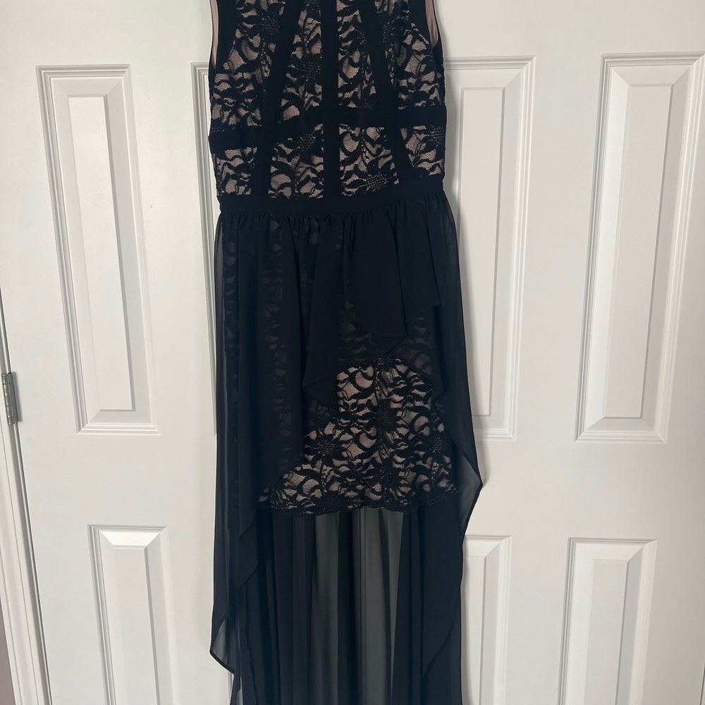 Elegant Black Lace High-Low Dress